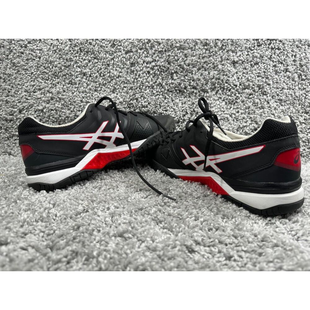 Asics Mens Size 11.5 Black Sunrise Red Colorblock Running Shoes Lace Up E703Y